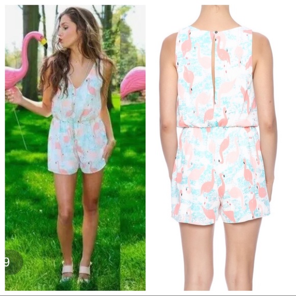 Everly Pants - Everly Flamingo Open Back Sleeveless Romper New without Tags Small Pink Blue